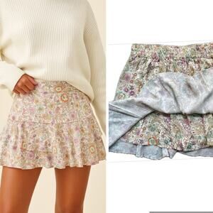 Floral Skort Organic Viscose Tiered Mini Skort | Soft Flowy Boho Skirt Shorts